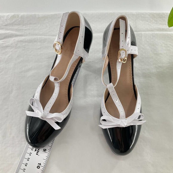 ForeMode Women T-Strap High Heels Bow Platform Round Toe Pumps, 7.5 US, Black - Picture 3 of 8